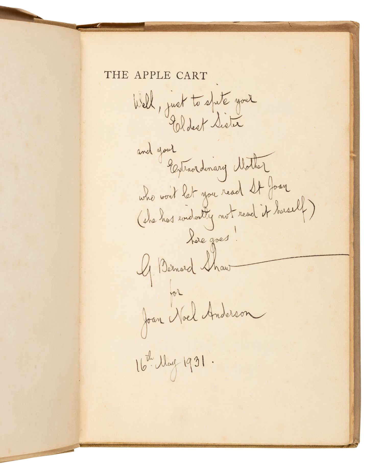 SHAW, George Bernard (1856-1950). The Apple Cart: a Political Extravaganza . London: Constable and Company Ltd., 1930.