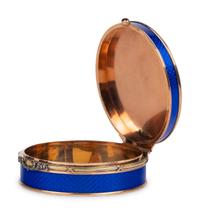 A 14 Karat Vari-Color Gold, Guilloché Enamel, Diamond, and Cabochon Jewel-Mounted Snuff Box
