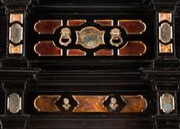 A Florentine Specimen Marble-Inset Ebonized Collector's Cabinet on Stand