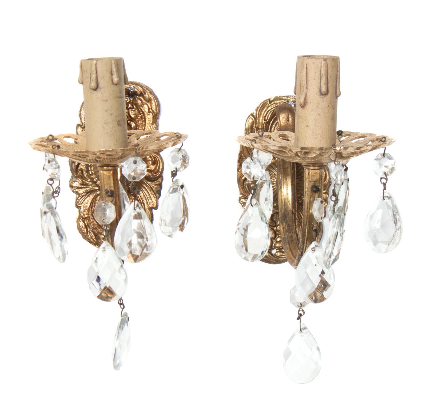 A Pair of French Gilt Metal Two-Light Sconces Height of first 9 3/4 inches. — 20TH CENTURY