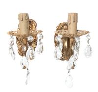 A Pair of French Gilt Metal Two-Light Sconces Height of first 9 3/4 inches. — 20TH CENTURY