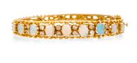 A 14 Karat Yellow Gold, Opal and Diamond Bangle Bracelet, 15.40 dwts.