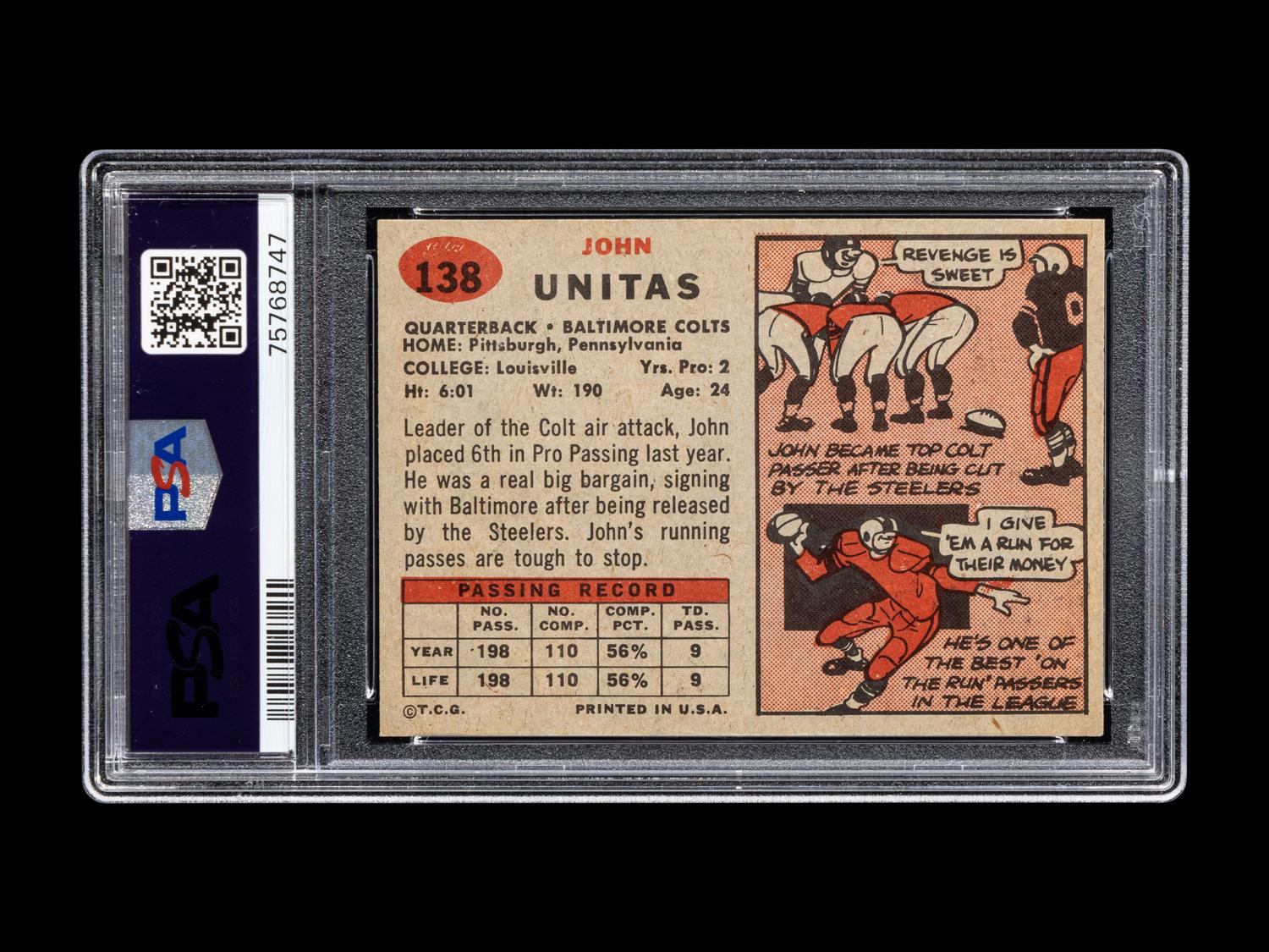 A 1957 Topps Johnny Unitas Rookie Football Card No. 138 (PSA 6 EX-MT)