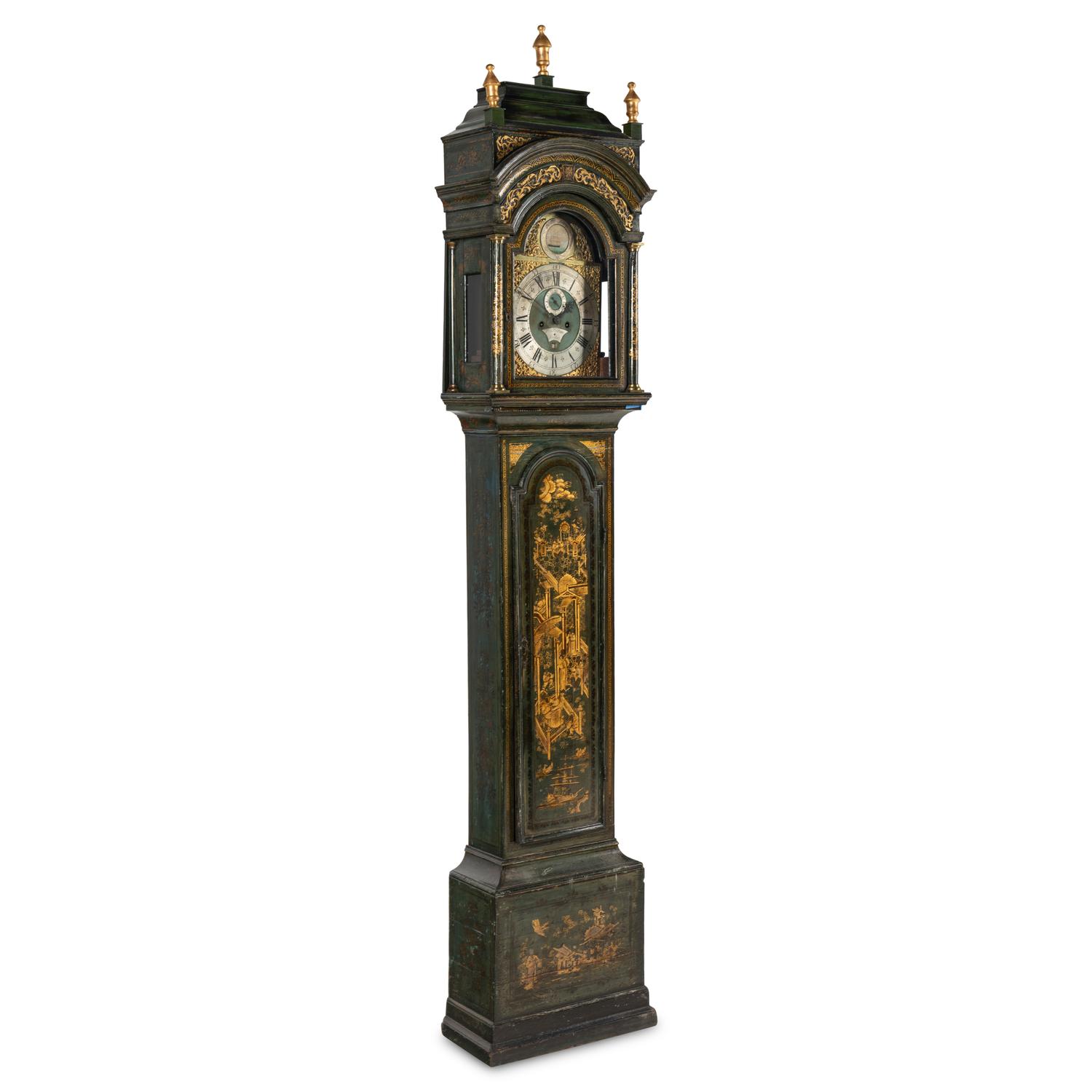 A George III Green and Gilt-Japanned Longcase Clock