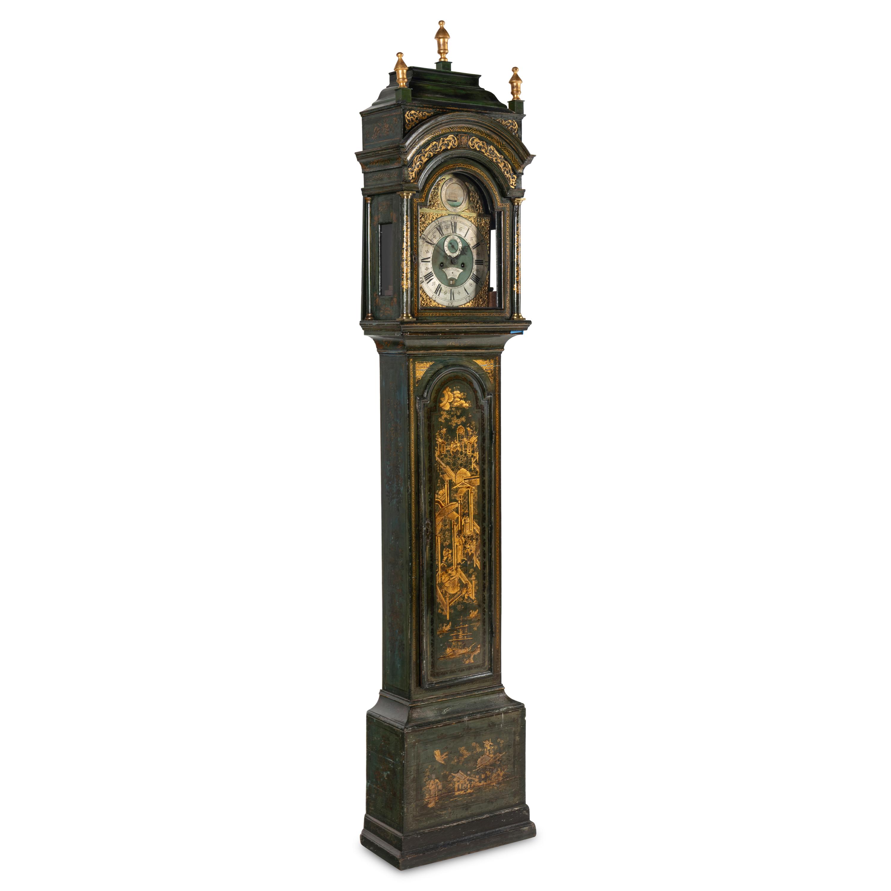 A George III Green and Gilt-Japanned Longcase Clock