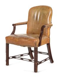 A Pair of George III Style Leather-Upholstered Mahogany Armchairs
