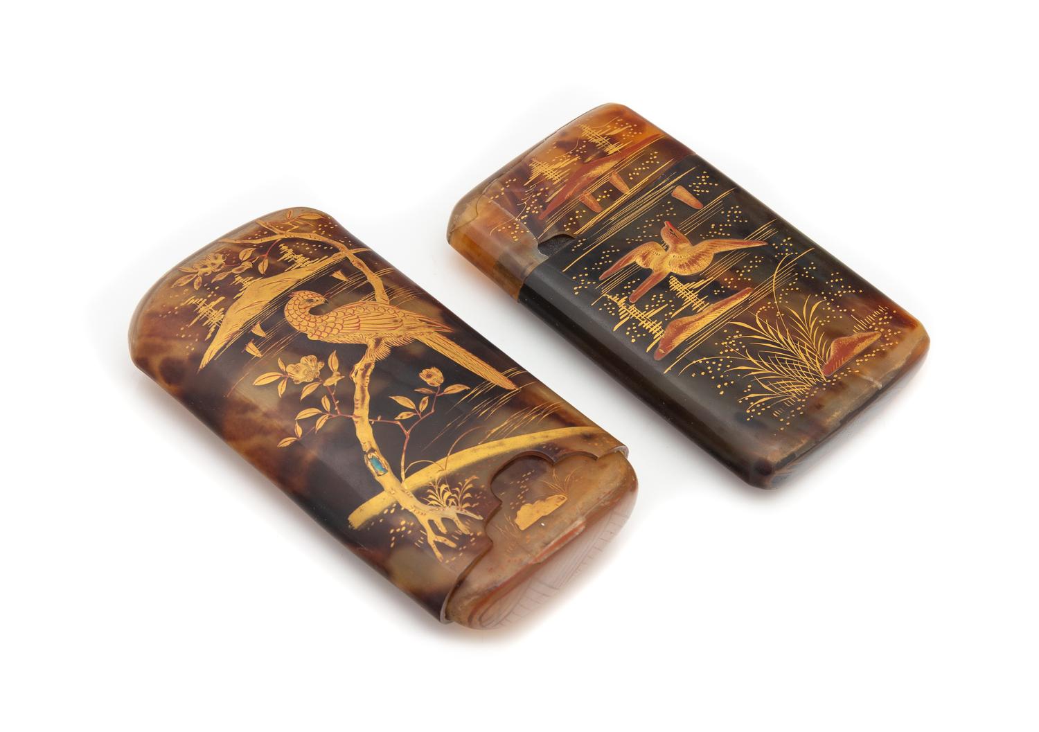Two Japanese Lacquered Tortoise Shell Cases Width of larger 5 3/8 inches. — EARLY 20TH CENTURY