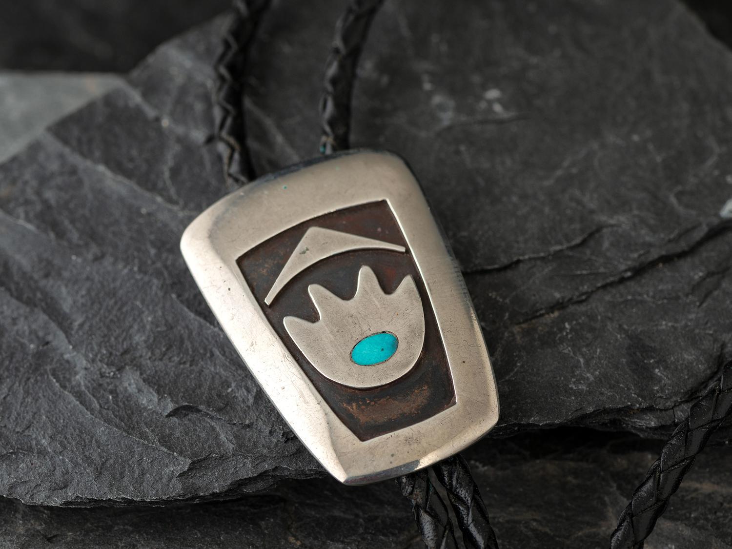 Sterling Silver and Turquoise Bear Paw Bolo Tie