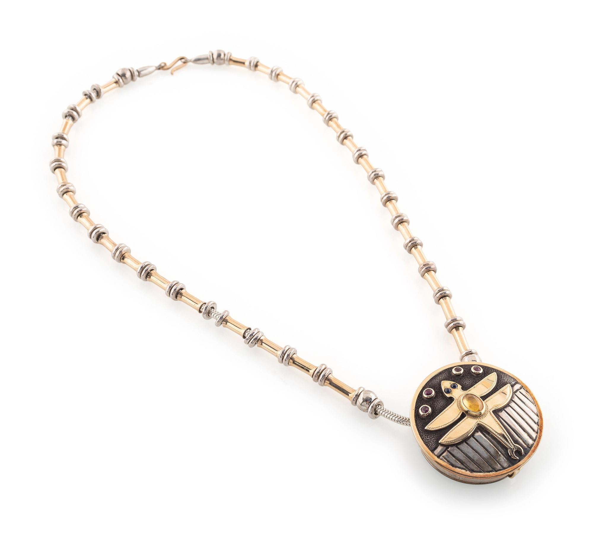 Sterling Silver, Gold and Semi Precious Stone Necklace, with Dragonfly Locket