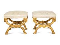 A Pair of Empire Style Giltwood Curule-Form Tabourets