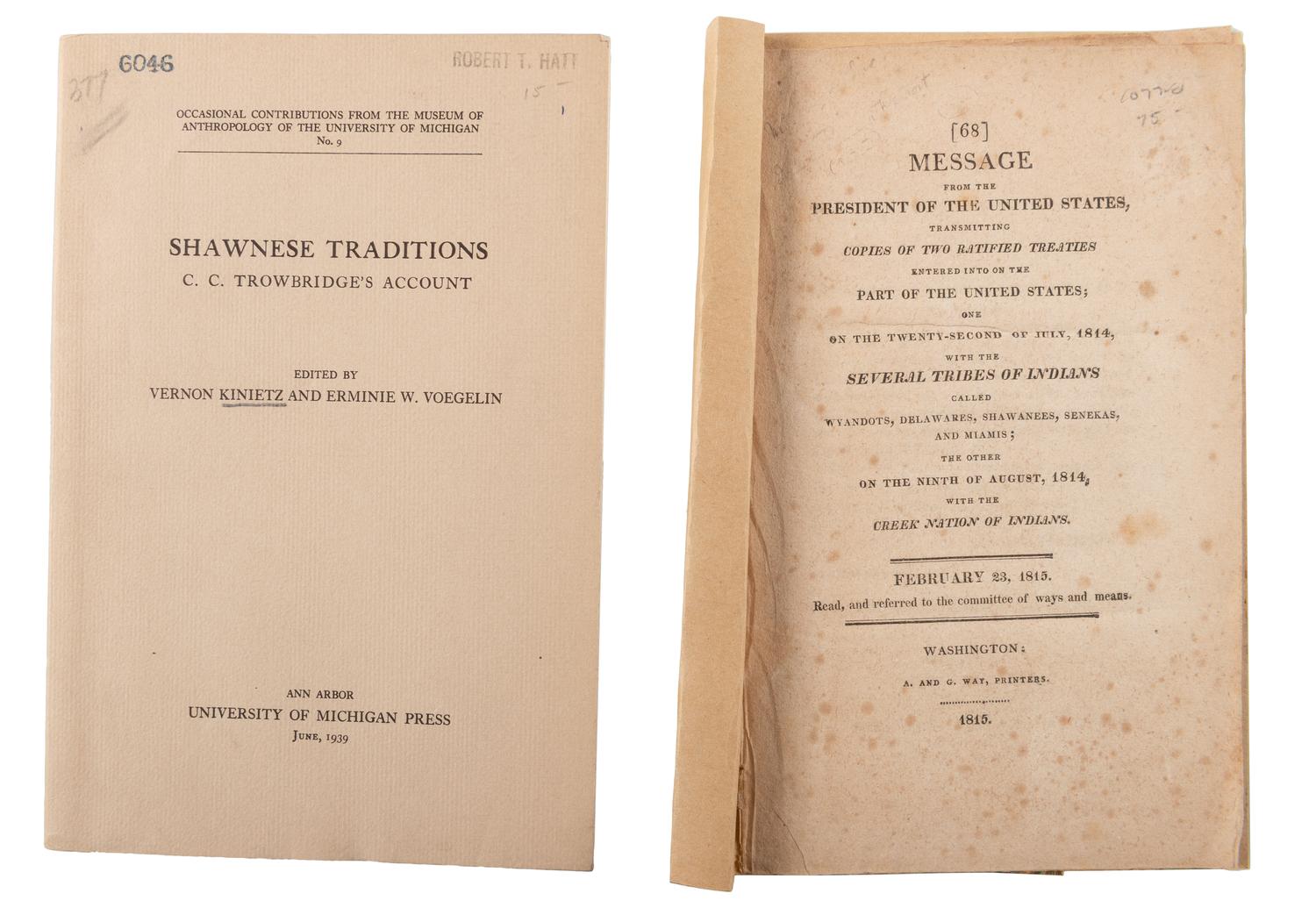 [NATIVE AMERICANS]. A group of 6 items regarding various Eastern Native American Tribes - Shawnee, Wyandot, Miami.