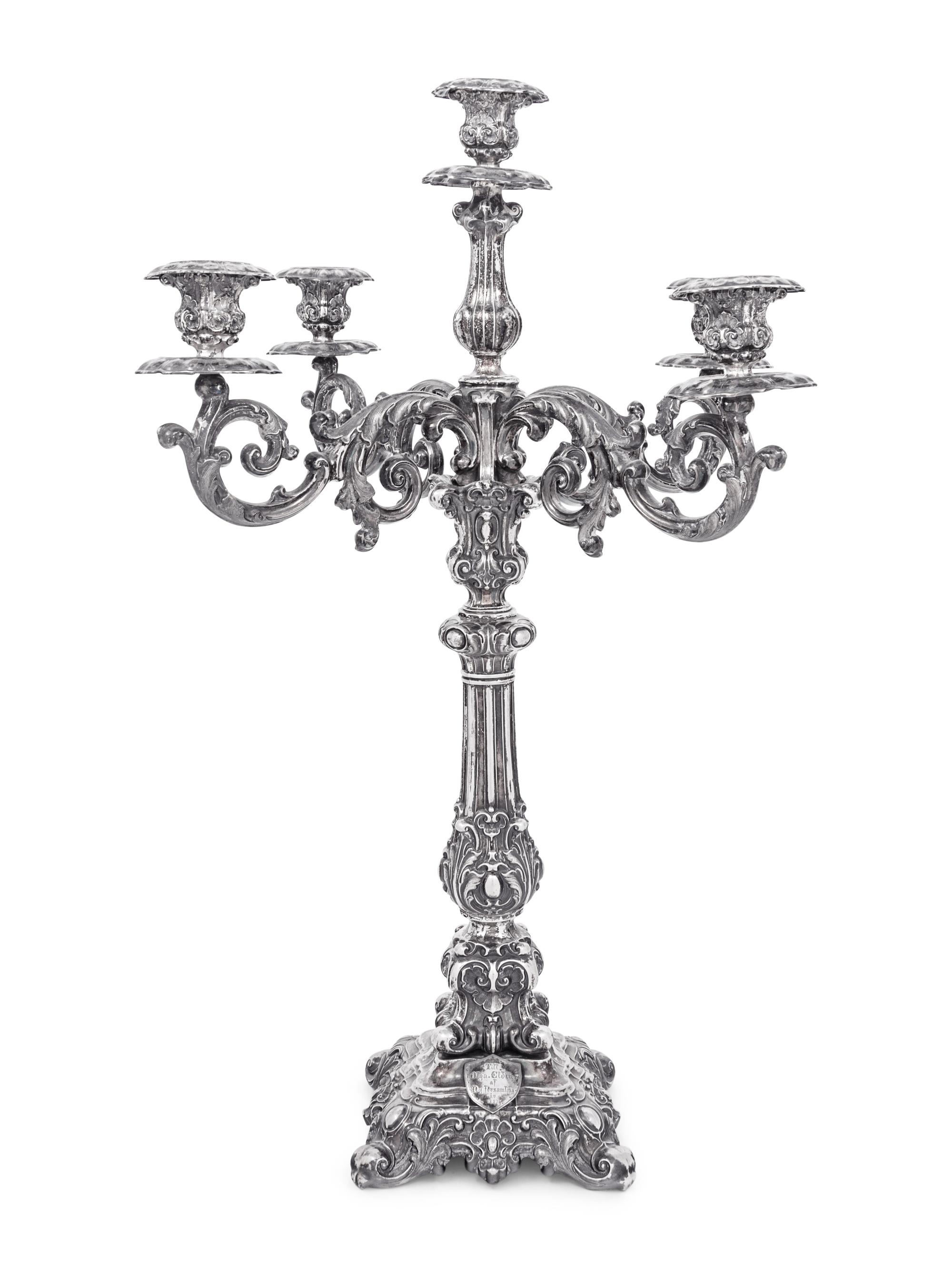 A Swedish Silver Five-Light Candelabrum