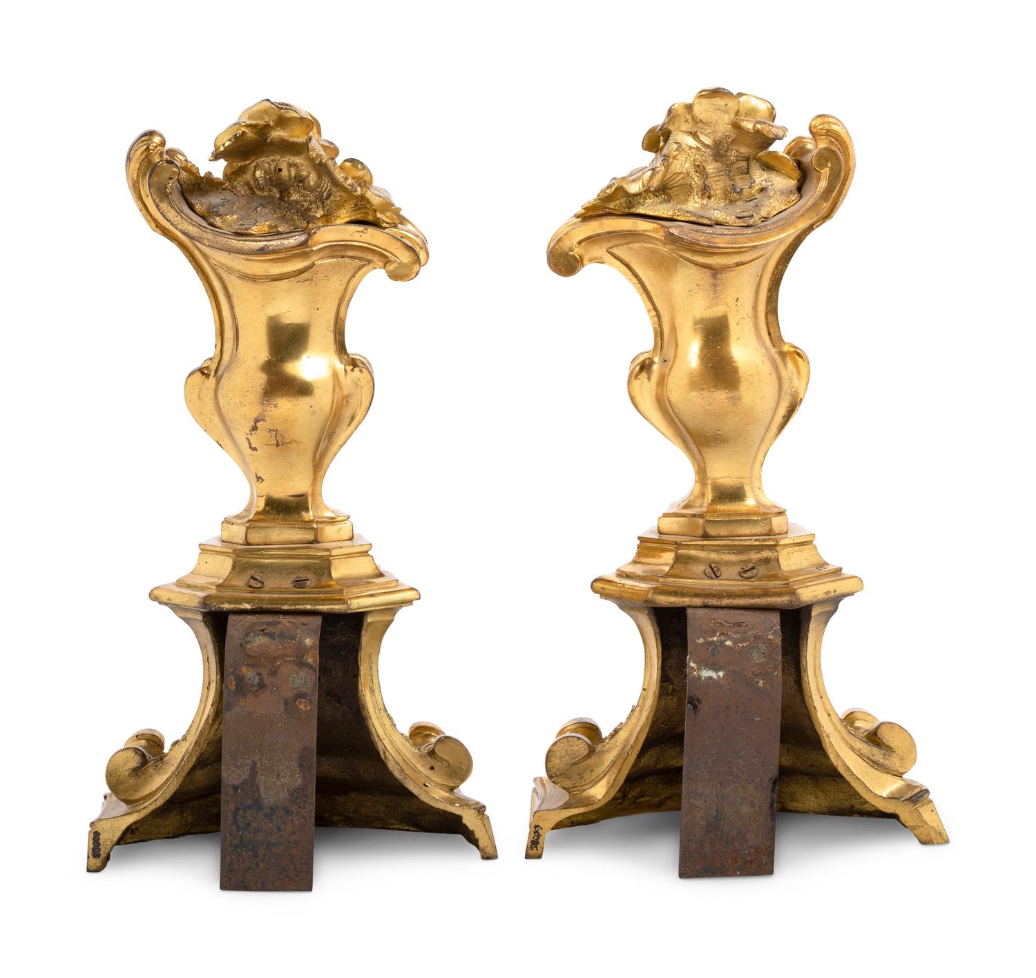 A Pair of Régence Style Gilt Bronze Chenets
