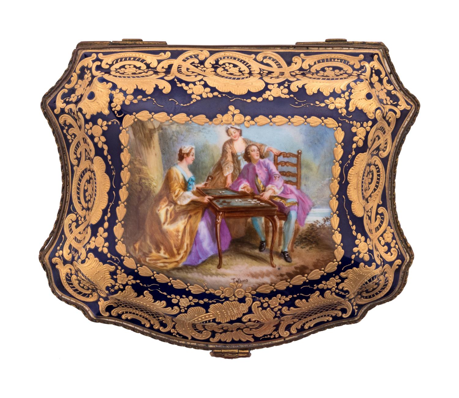 A Sèvres Style Painted and Parcel Gilt Porcelain Table Casket