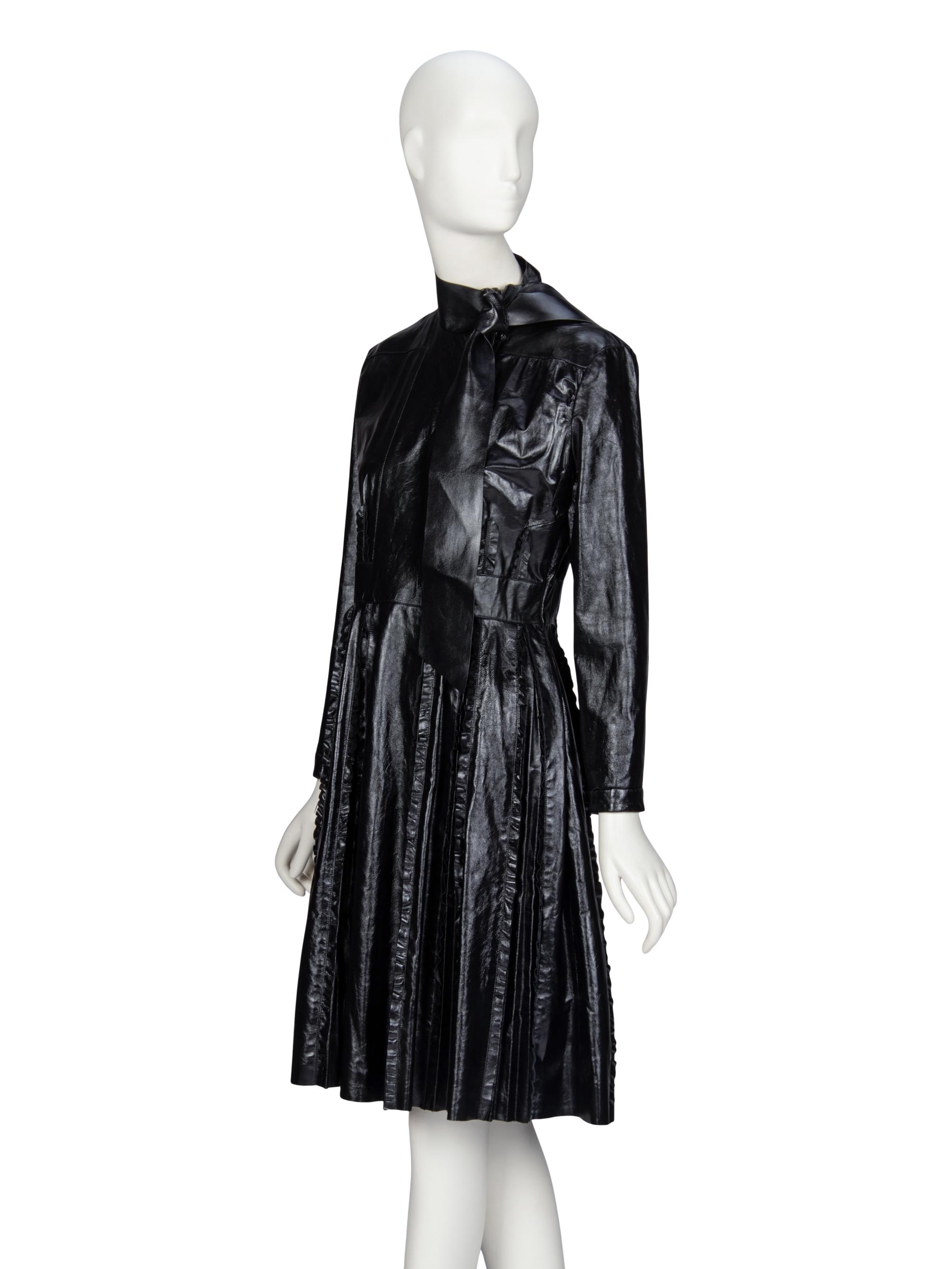 Valentino, Glossy Black Leather Dress