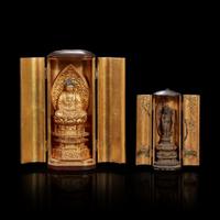 Two small Japanese gilt lacquered wood zushi shrines Edo to Meiji period