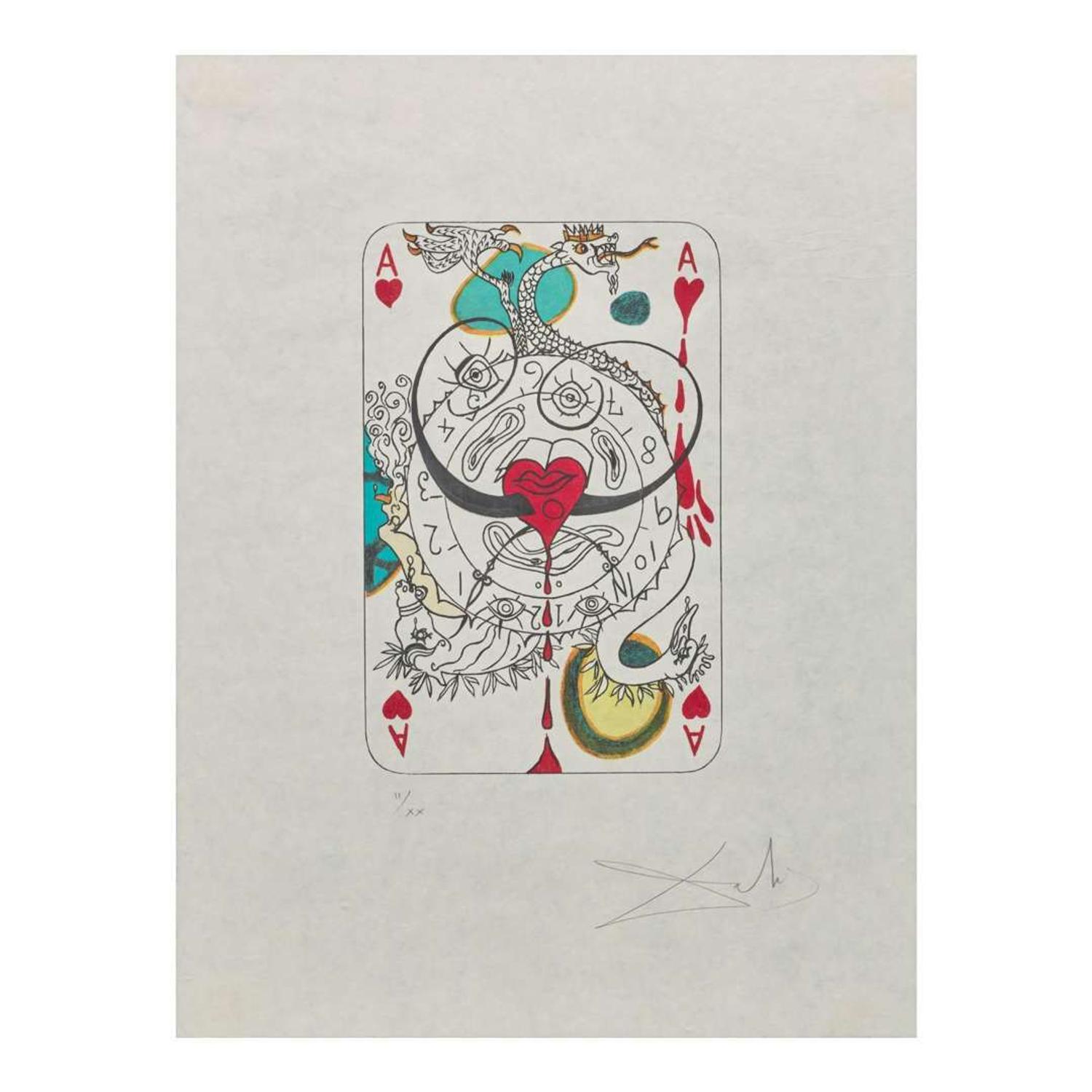Salvador Dalí (Spanish, 1904-1989) Playing Cards (Ace, King, Queen and Jack of Hearts)