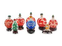 A Group of Eight Chinese Glasswork Snuff Bottles