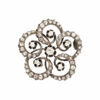 Antique, Diamond and Silver-Topped Gold Flower Brooch