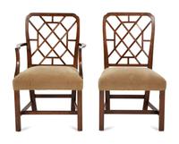 A Set of Ten Chinese Chippendale Style Mahogany Dining Chairs