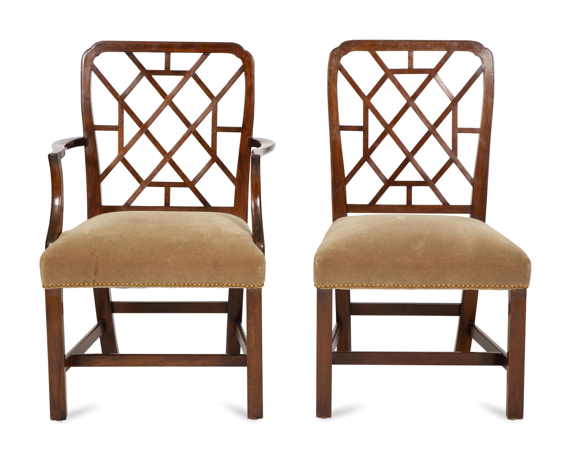 A Set of Ten Chinese Chippendale Style Mahogany Dining Chairs