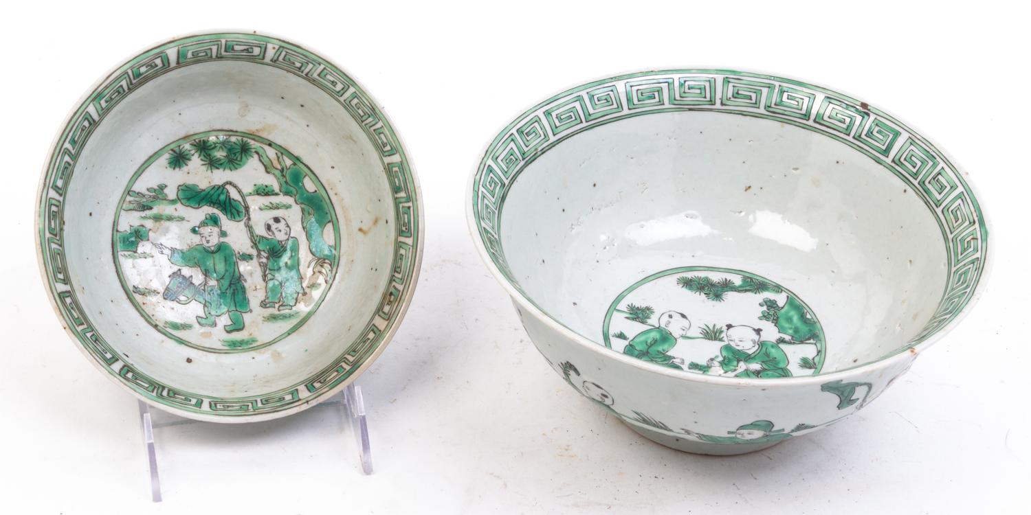 Two Famille Verte Porcelain Bowls Diameter of larger 9 1/8 inches.