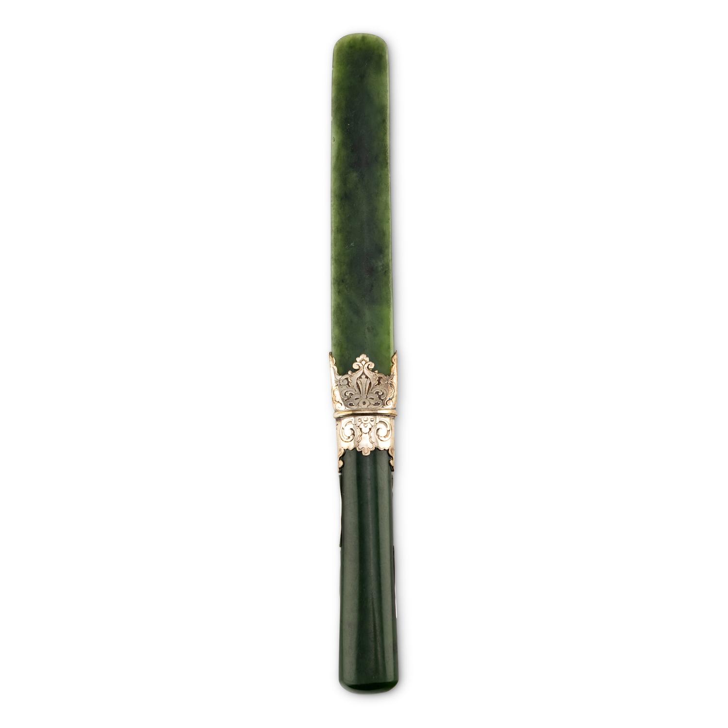 A Tiffany and Co. Silver Mounted Nephrite Page Turner