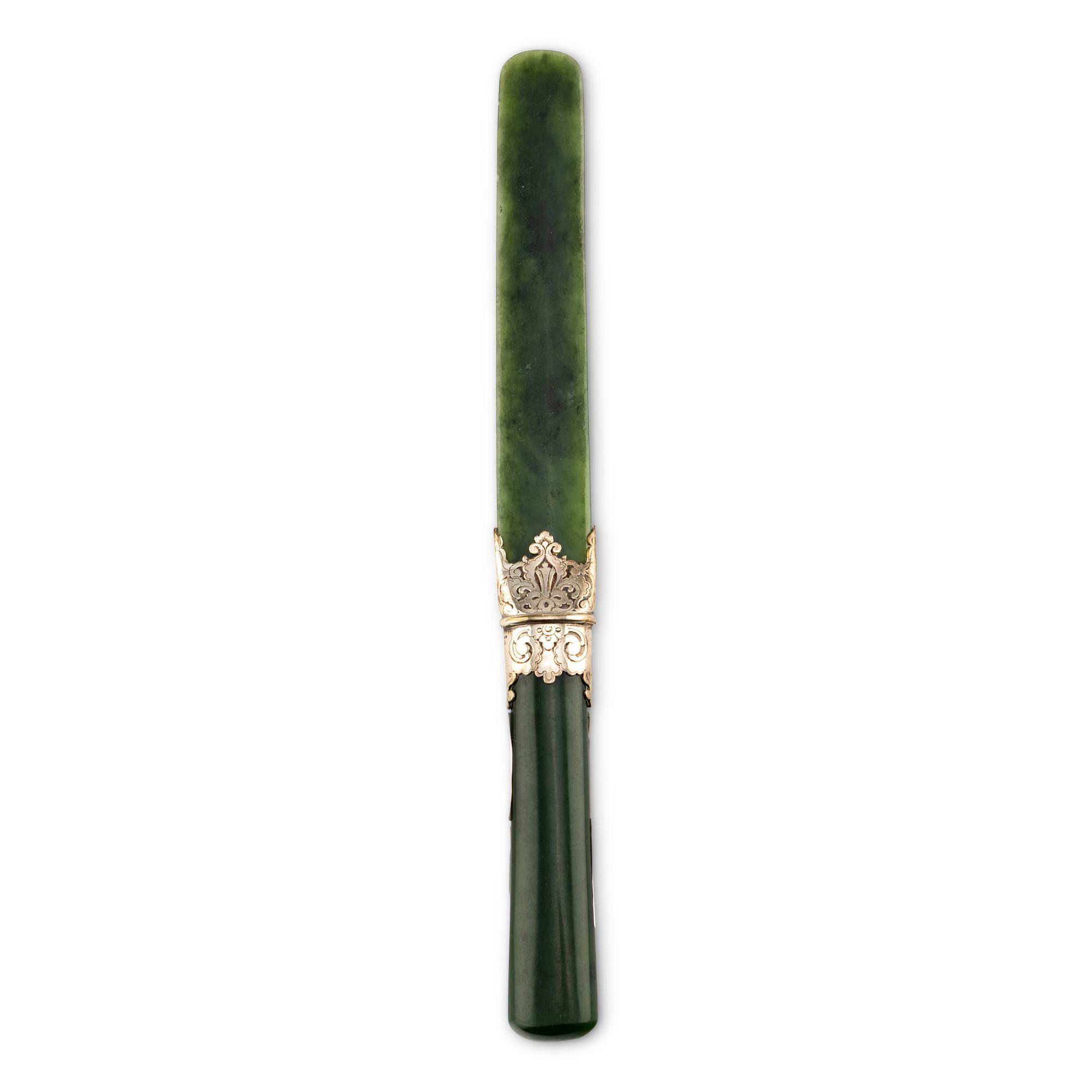 A Tiffany and Co. Silver Mounted Nephrite Page Turner
