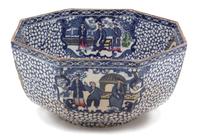 An English Adams Glazed Hexagonal Bowl Height 4 3/4 x diameter 9 1/4 inches. — 19TH CENTURY