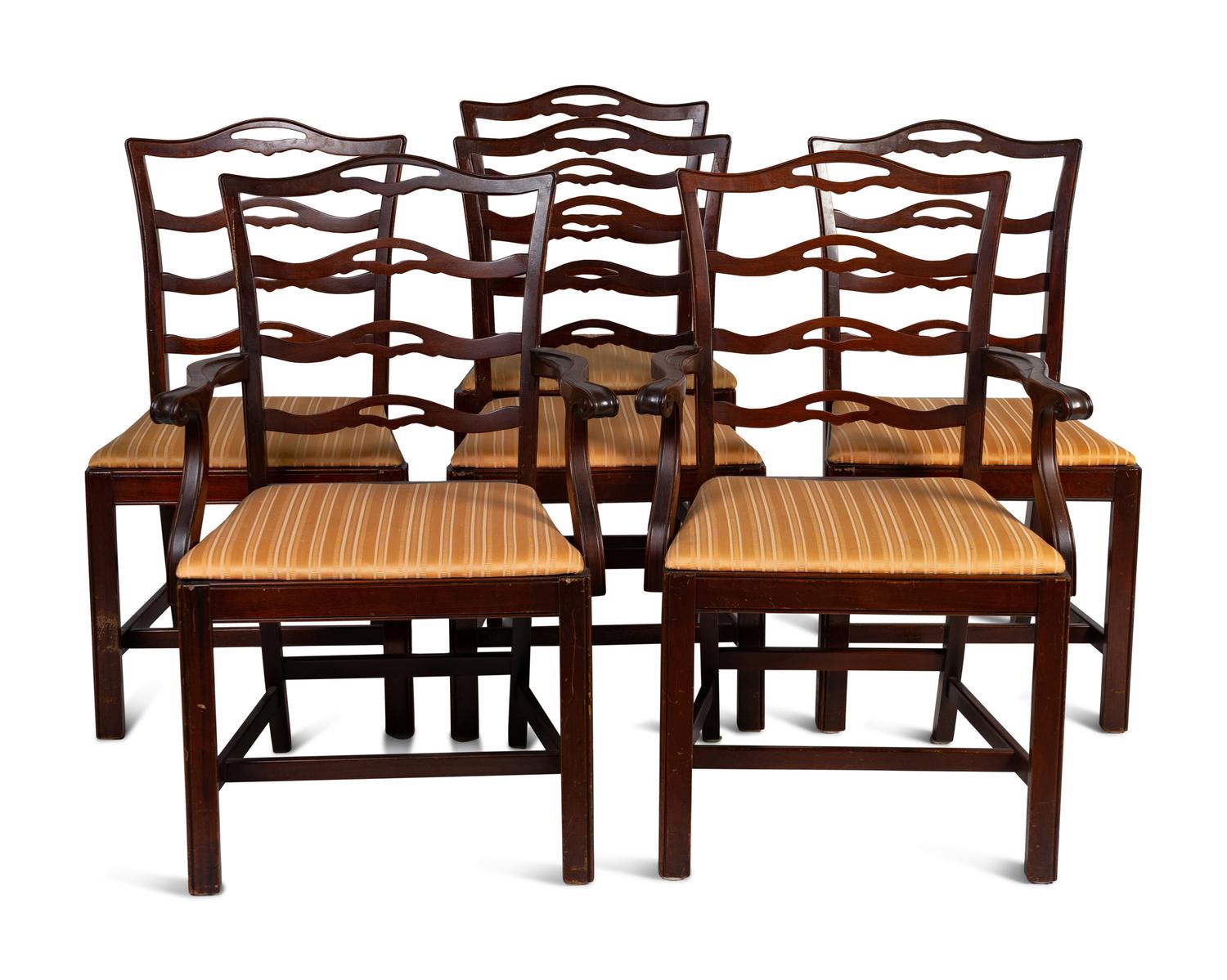 Six George III Style Mahogany Ladder-Back Dining Chairs