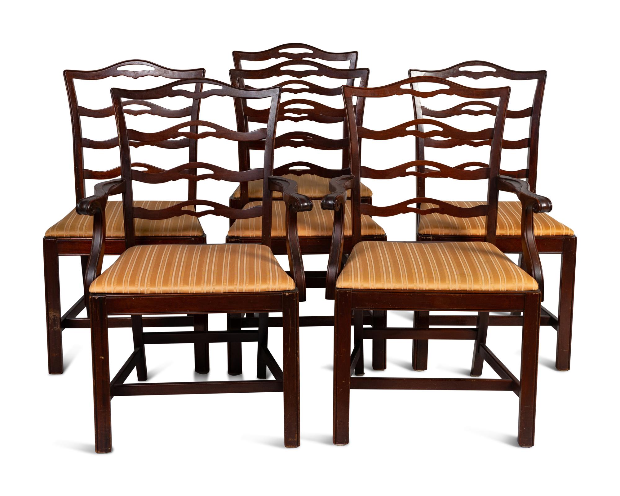 Six George III Style Mahogany Ladder-Back Dining Chairs