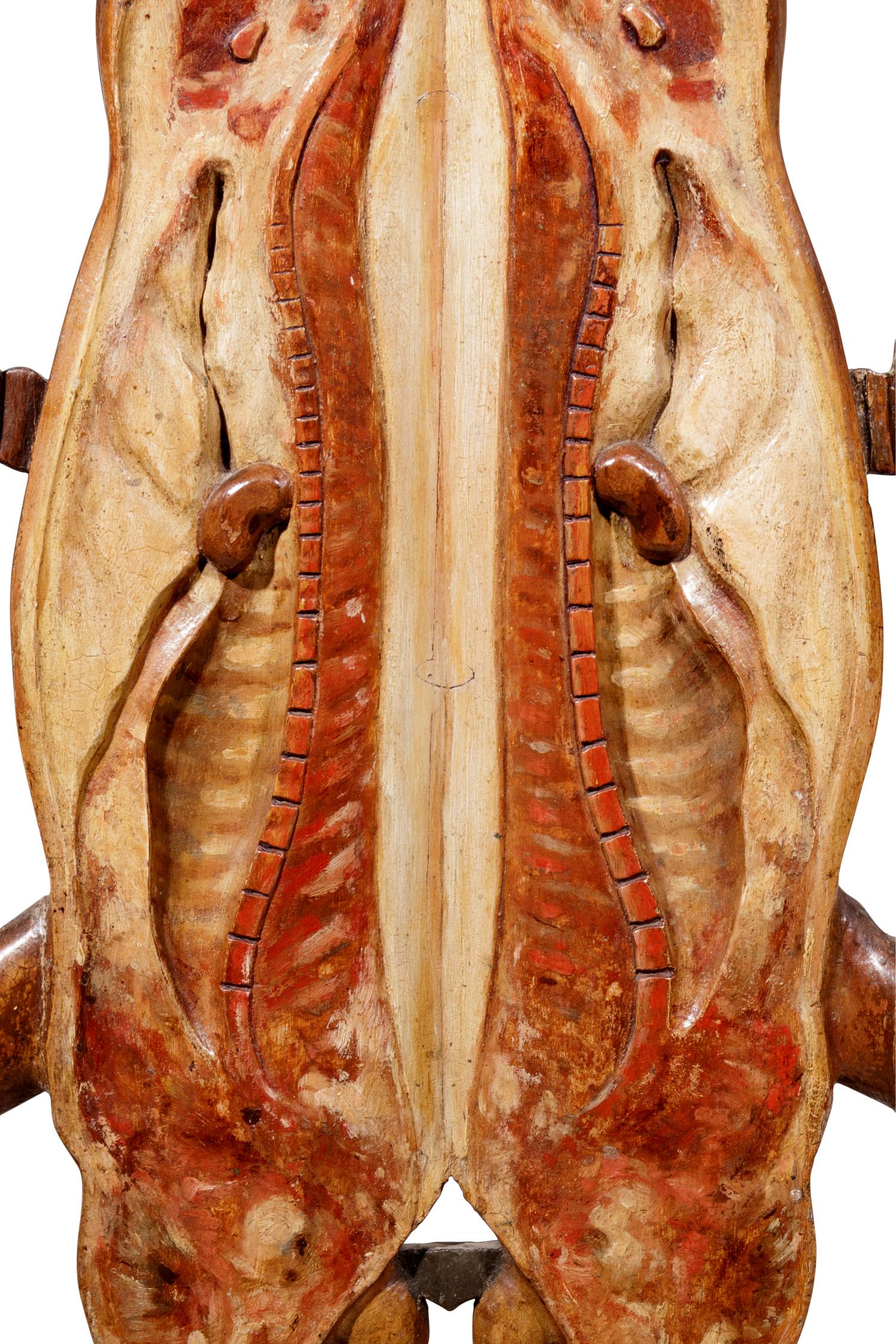 A Continental Carved and Polychrome Decorated Two Sided Butcher's Trade Sign