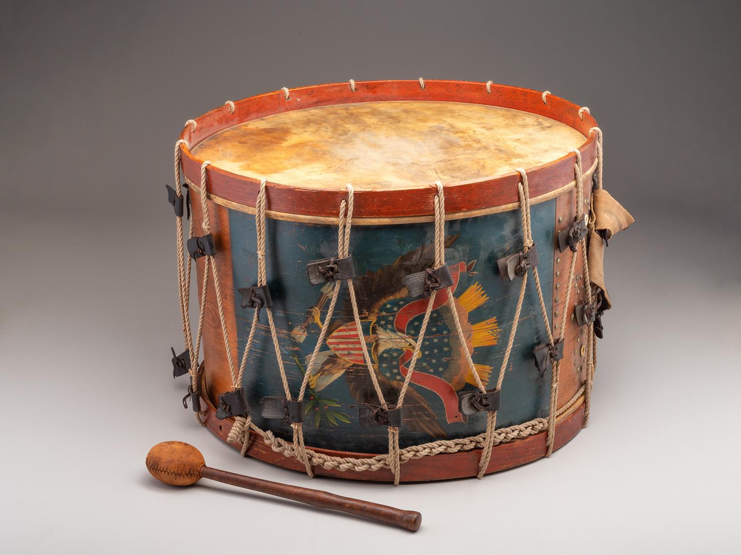 [CIVIL WAR]. Regulation US Infantry bass drum with beater. Manufactured by Horstmann Brothers Co., Philadelphia.