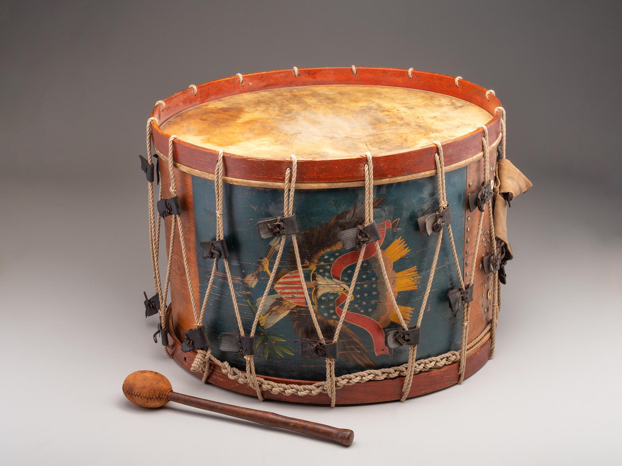 [CIVIL WAR]. Regulation US Infantry bass drum with beater. Manufactured by Horstmann Brothers Co., Philadelphia.