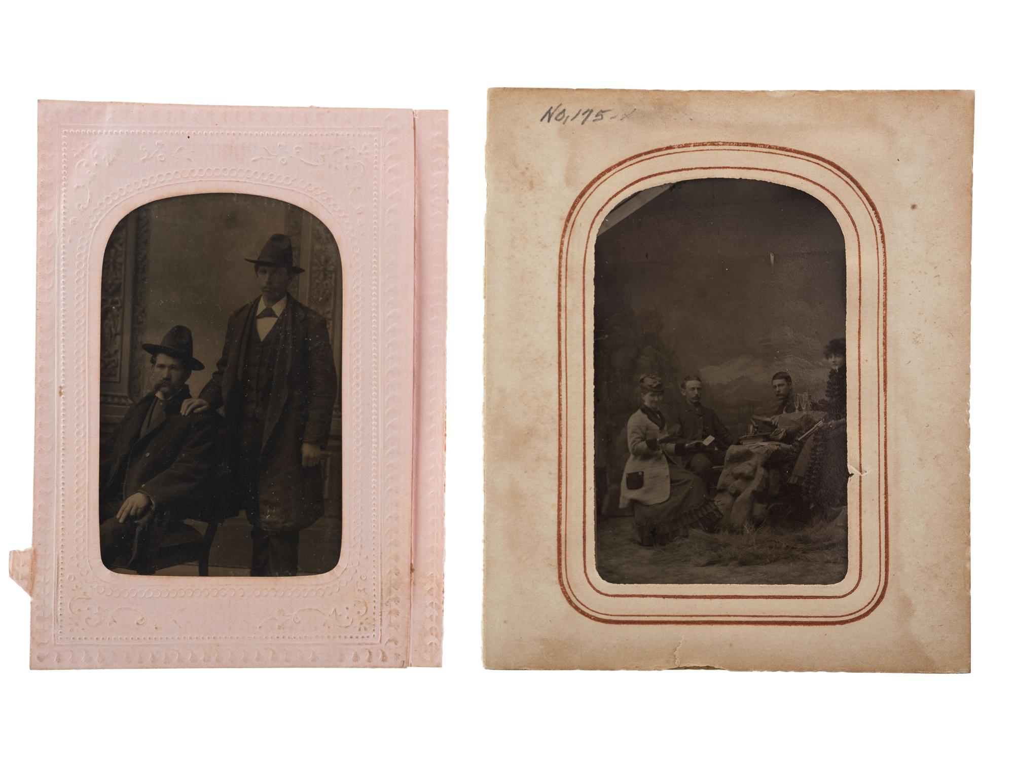 [WESTERN AMERICANA]. A group of 2 tintypes, featuring gambling women and identified cowboy.