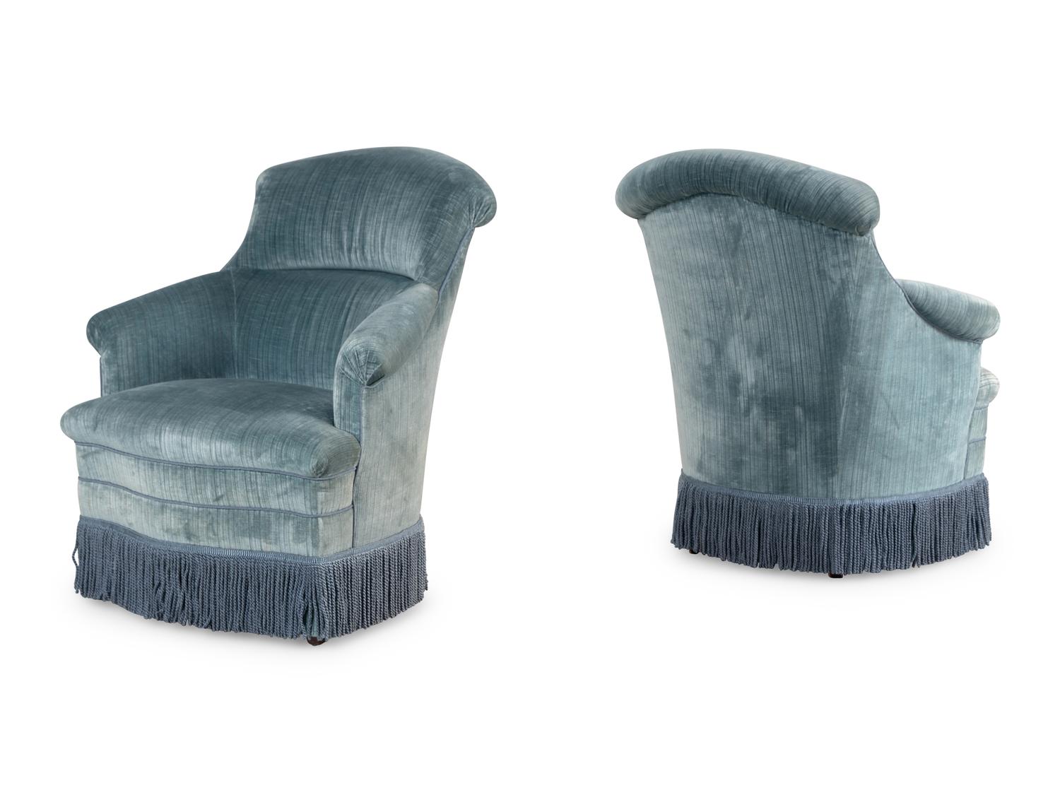 A Pair of Velvet-Upholstered Armchairs