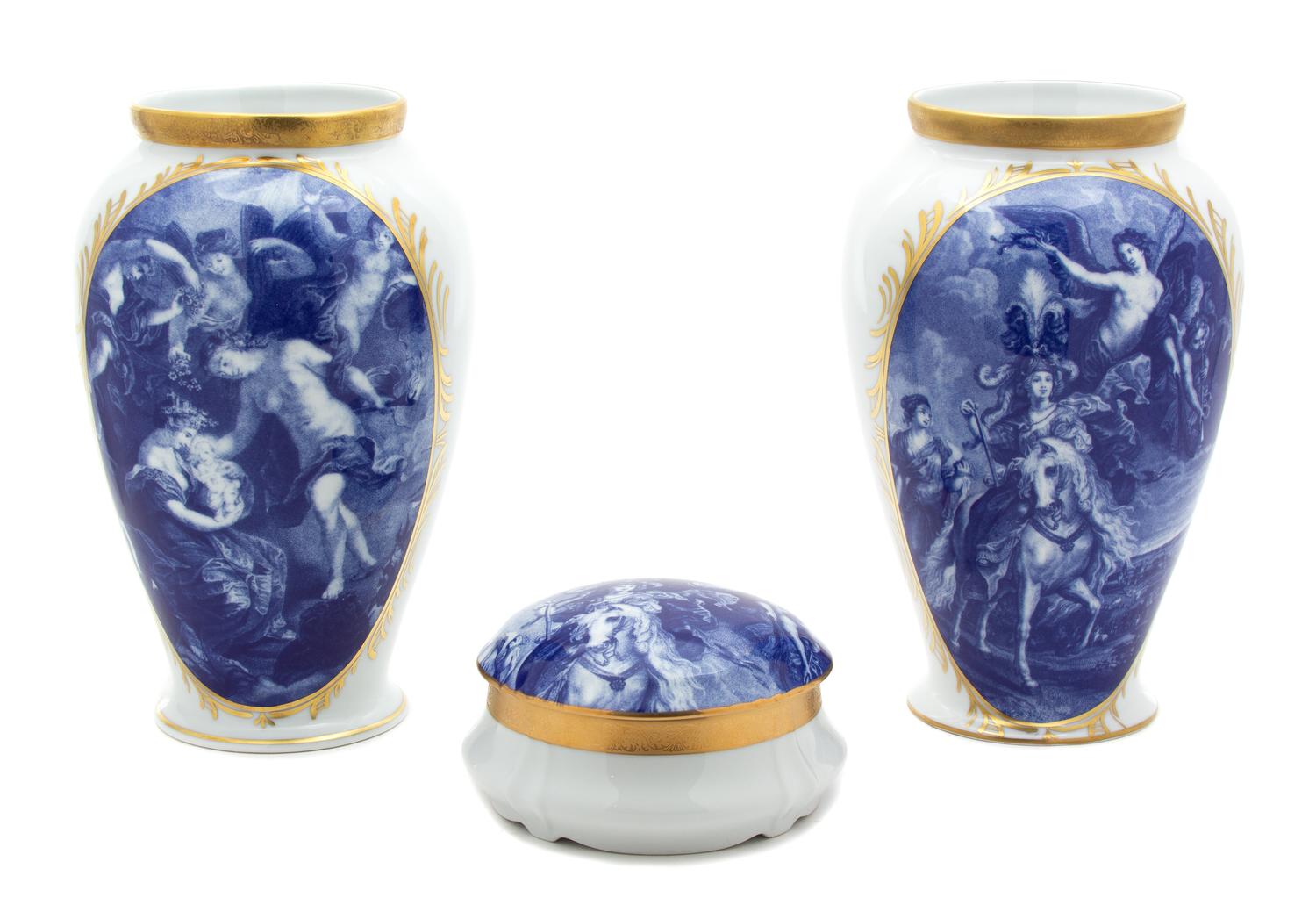 Three Limoges Blue and White Porcelain Articles Height of tallest 10 1/4 inches. — 20TH CENTURY