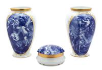 Three Limoges Blue and White Porcelain Articles Height of tallest 10 1/4 inches. — 20TH CENTURY