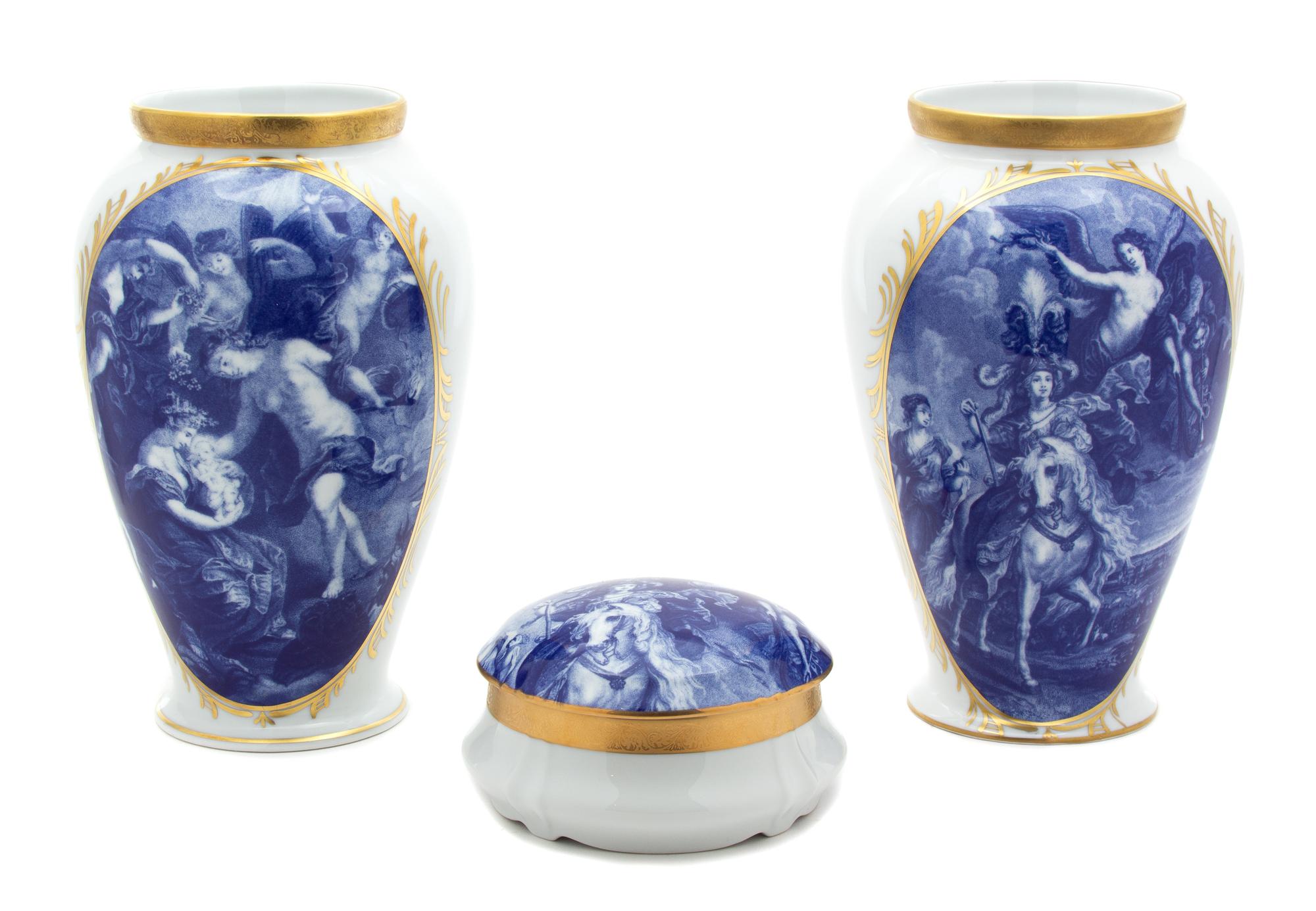 Three Limoges Blue and White Porcelain Articles Height of tallest 10 1/4 inches. — 20TH CENTURY