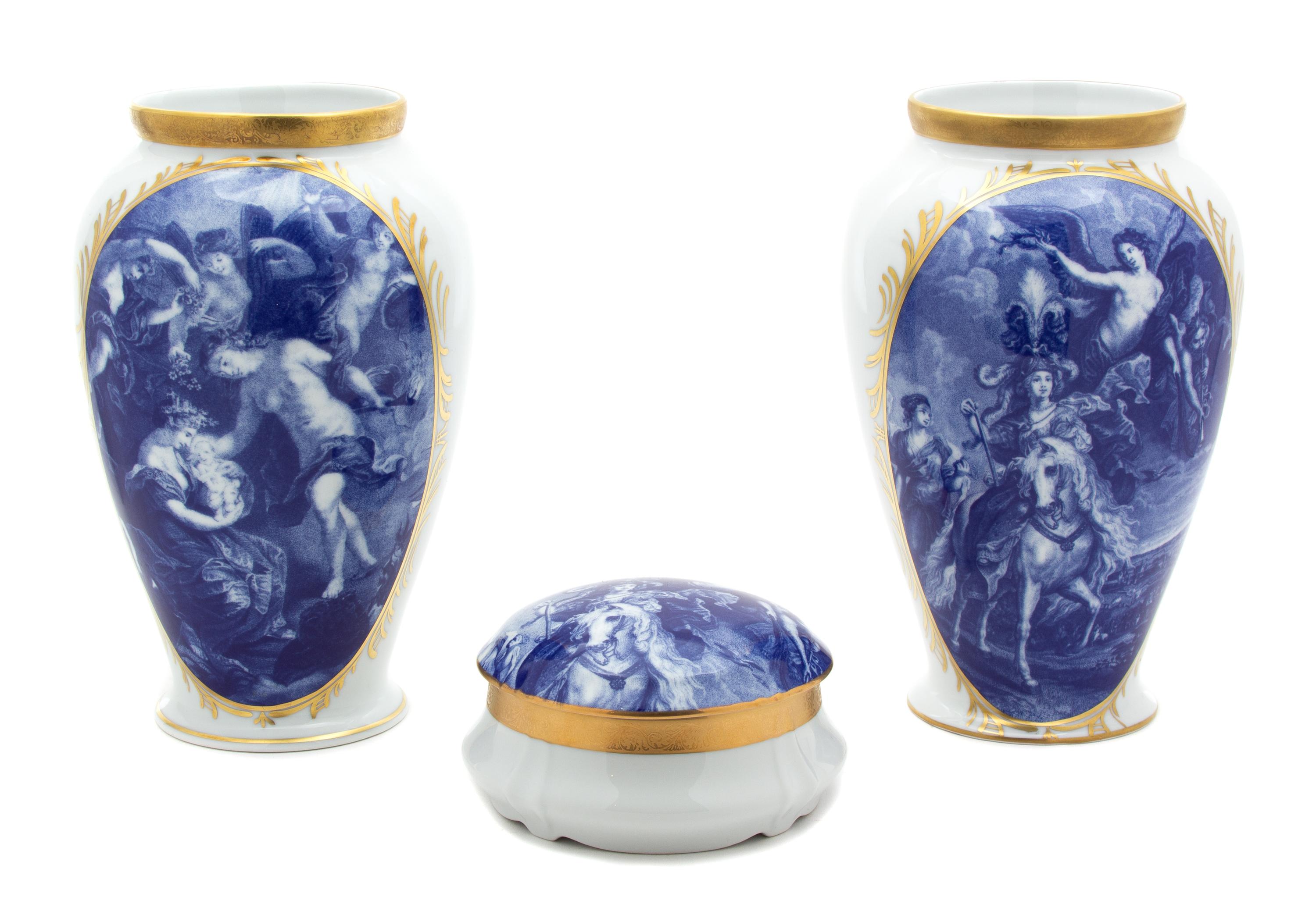 Three Limoges Blue and White Porcelain Articles Height of tallest 10 1/4 inches. — 20TH CENTURY