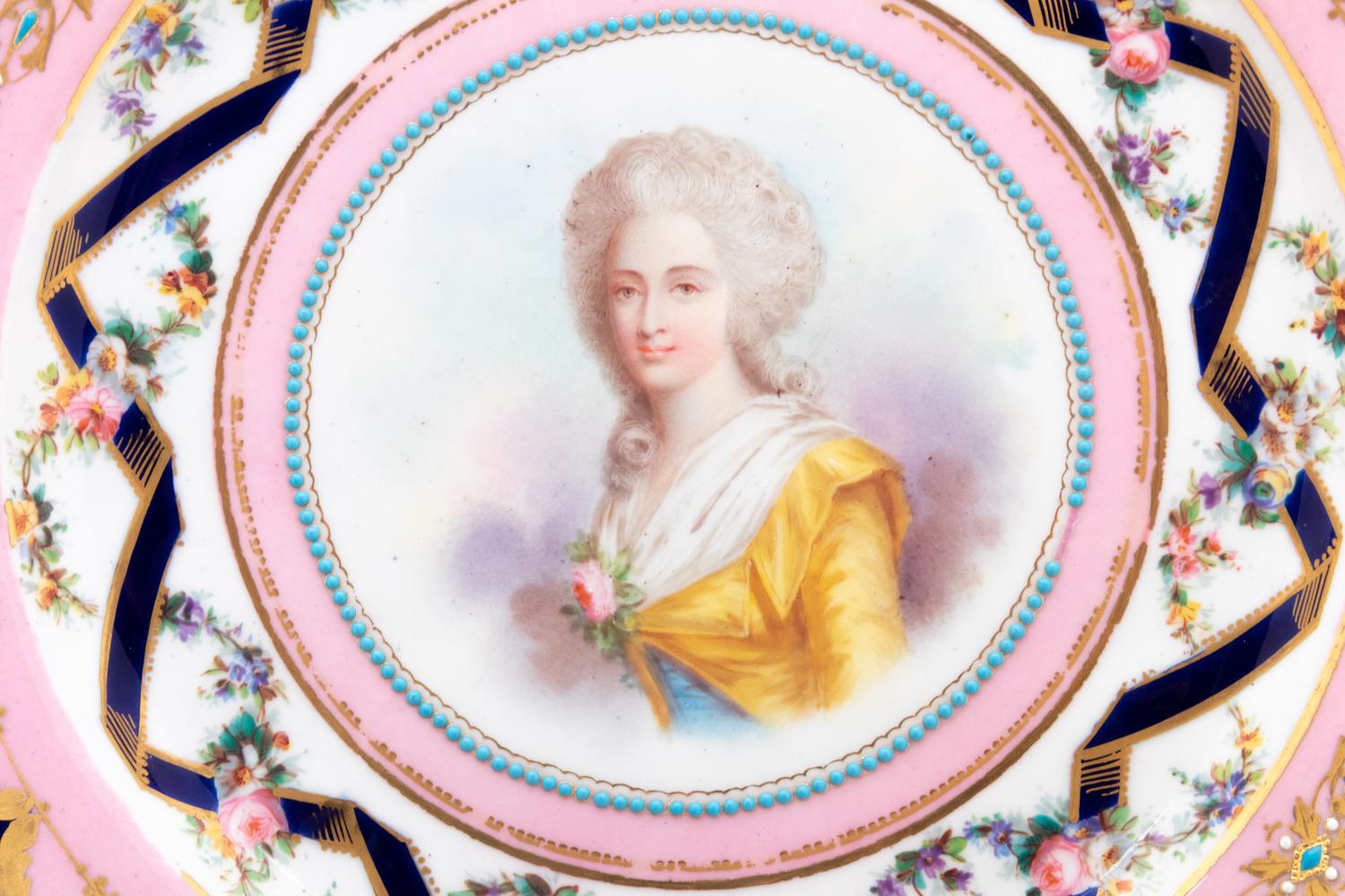 A Set of Twelve Sèvres Style Porcelain Plates Depicting Courtiers