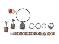 Seven Chinese Silver Jewelry and One Silvered Metal Ring