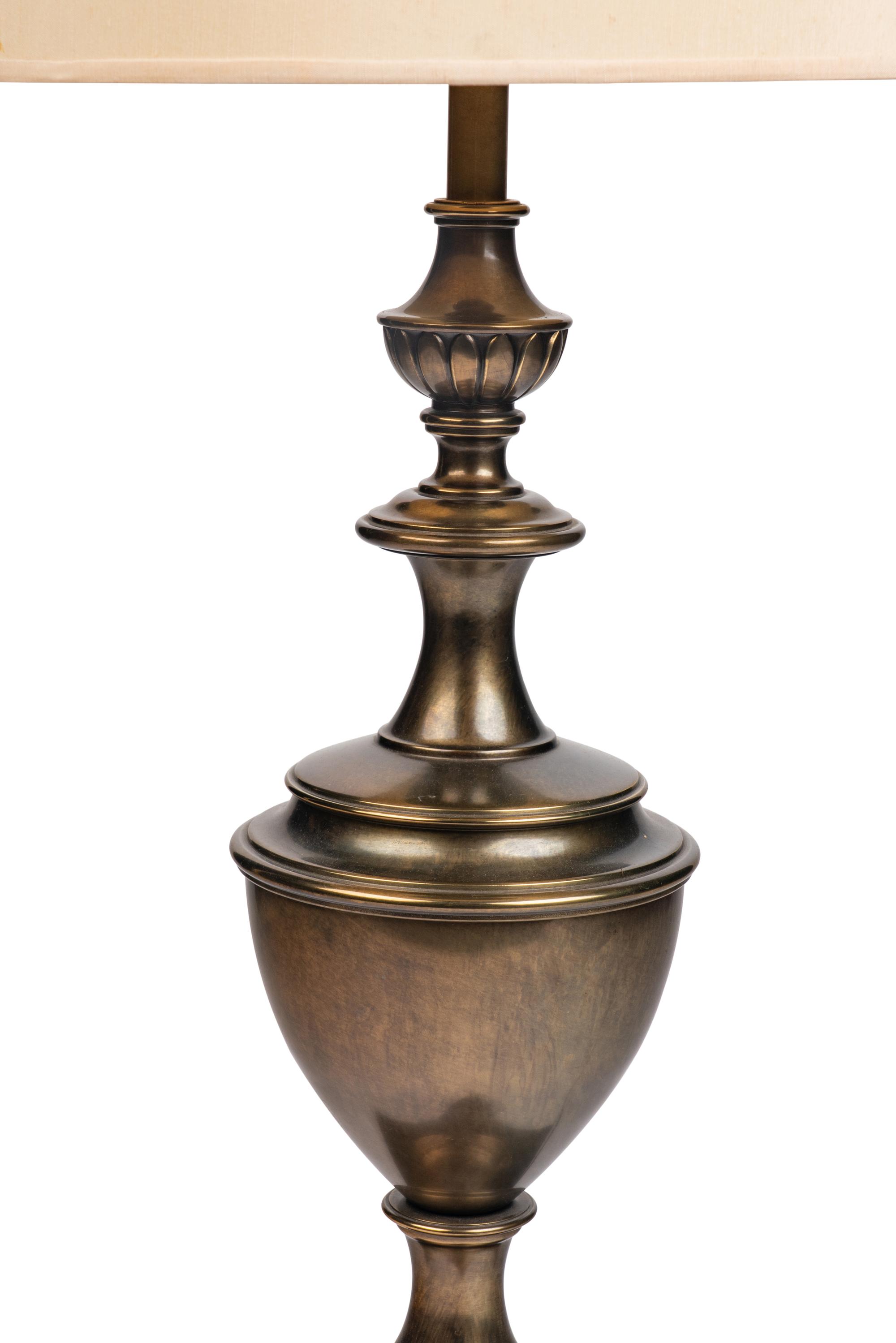 A Patinated Brass Urn-Form Table Lamp