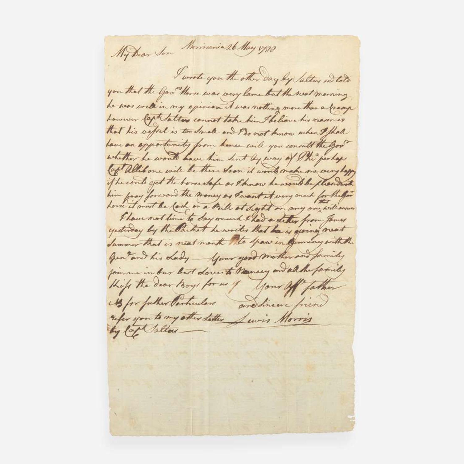 [Declaration of Independence] [New York] Morris, Lewis Autograph Letter, signed