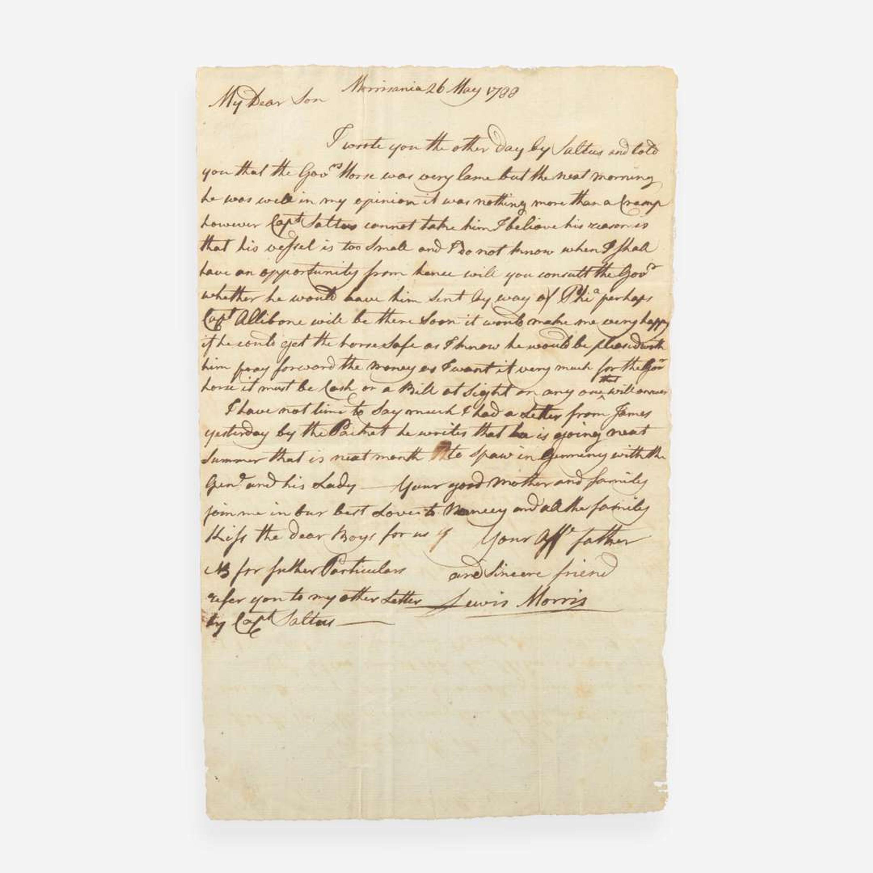 [Declaration of Independence] [New York] Morris, Lewis Autograph Letter, signed