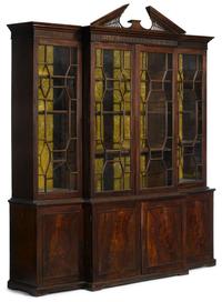George III inlaid and figured mahogany breakfront bookcase england, circa 1785