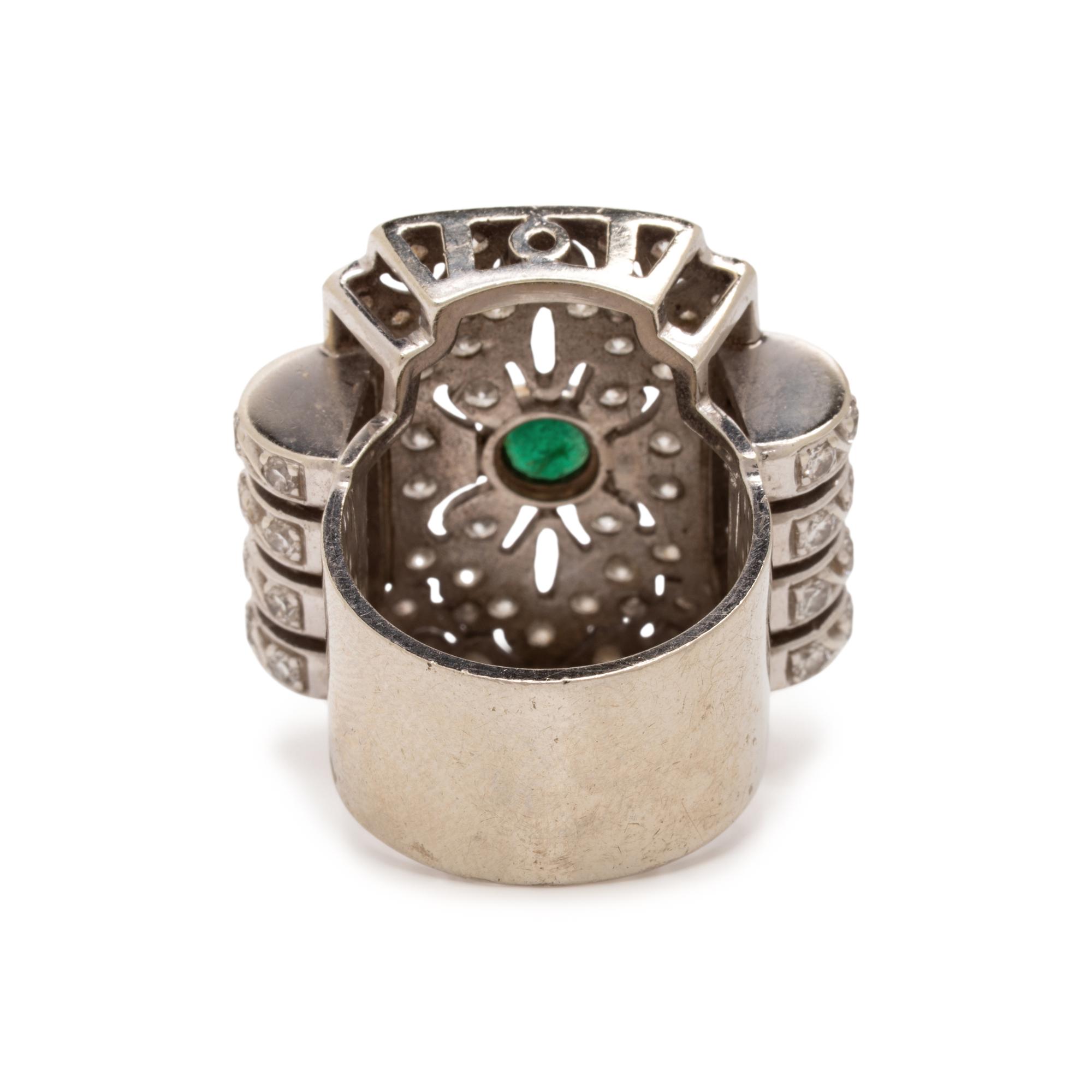 Diamond, Emerald, and White Gold Ring