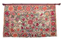 A Suzani Embroidered Panel 5 feet 4 inches x 7 feet 6 inches.
