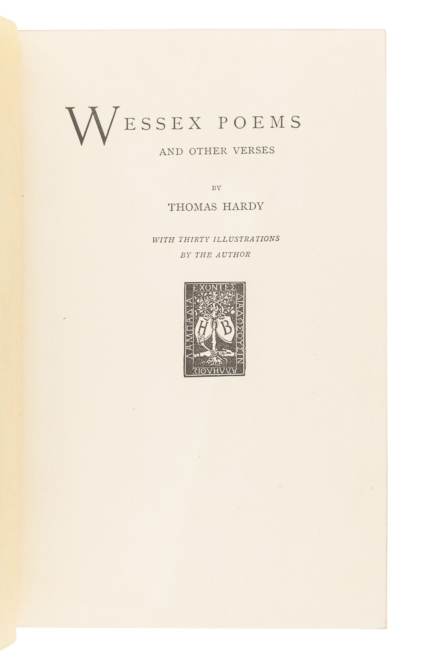 HARDY, Thomas (1840-1928). Wessex Poems and Other Verses. London and New York: Harper& Brothers, 1898.