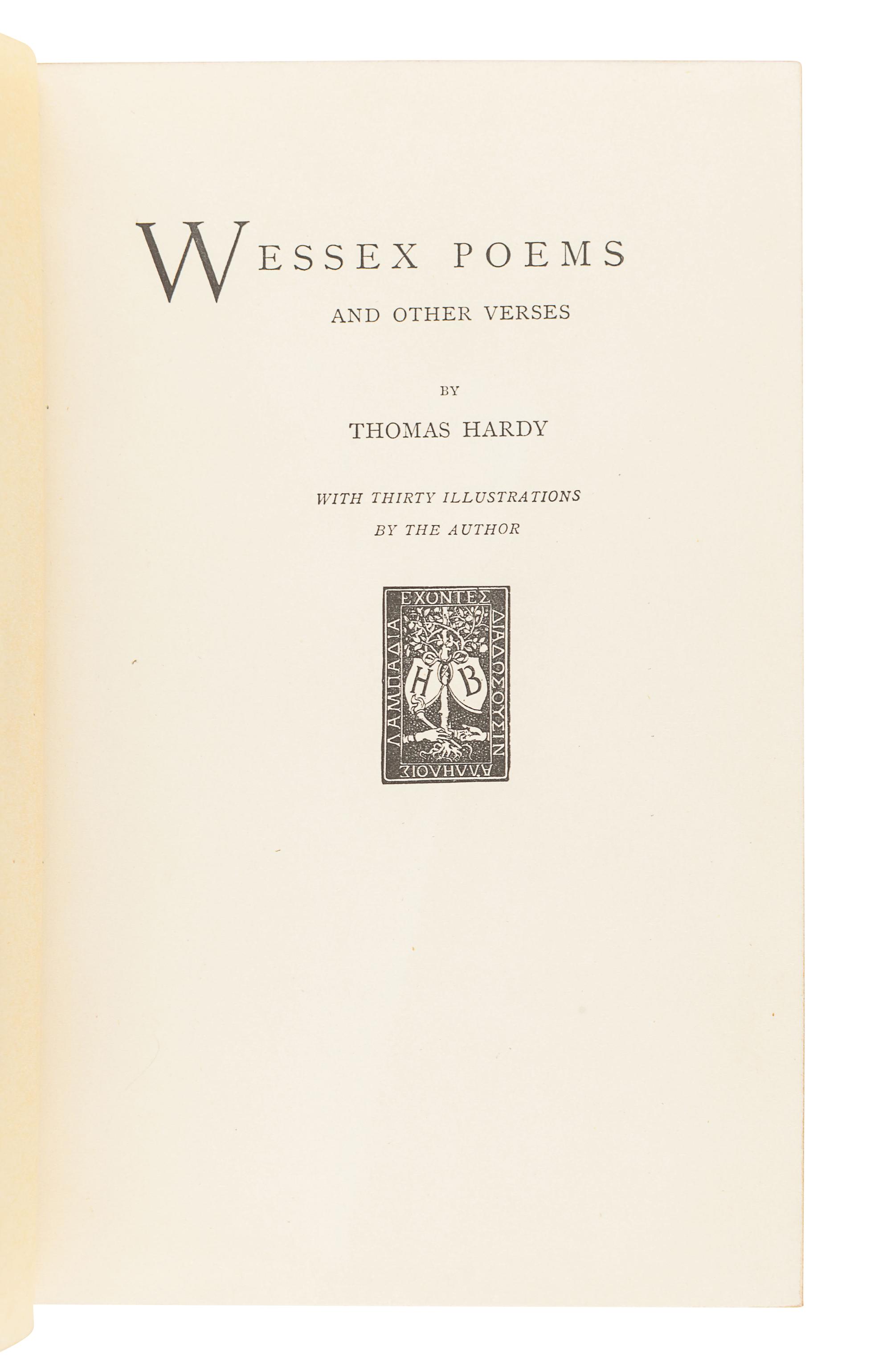 HARDY, Thomas (1840-1928). Wessex Poems and Other Verses. London and New York: Harper& Brothers, 1898.